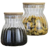 Kit 2 Potes hermético Recipiente Com Tampa Bambu 1L e 450ml