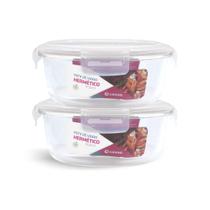 Kit 2 Potes Hermético Redondo De Vidro Com 4 Travas 950ml Kit 2 Potes Hermético Redondo De Vidro Com 4 Travas 950ml