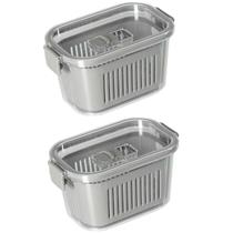 Kit 2 Potes Hermético Slim C/ Cesto e Tampa De Travas 630ml Cinza- Paramount