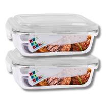 Kit 2 Potes Hermetico Vidro 1040ml Marmita Tampa 4 Travas