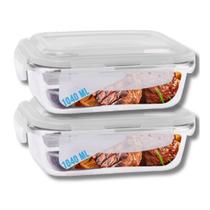 Kit 2 Potes Hermetico Vidro Liso 1040ml Grande Marmitas Frutas