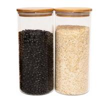 Kit 2 Potes Hermético Vidro Tampa Bambu 1400ml Porta Alimentos Mantimentos
