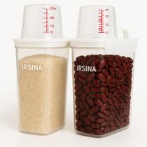 Kit 2 Potes Herméticos 1.8L com Dosador Acrílico Transparente para Grãos, Cereal e Arroz Irsina Kit 2 Potes Herméticos 1.8L com Dosador Acrílico Transparente para Grãos, Cereal e Arroz Irsina
