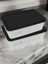 Kit 2 Potes Herméticos 1,4L Tampa Preta Trava Marmita Conserva Alimento Freezer Geladeira Lava-Louça