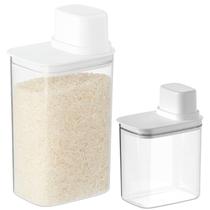 Kit 2 Potes Herméticos 1,5L e 2,3L Tampa Dosadora Ideal Arroz Feijão Cereais Vedação de Silicone Armazenamento Cozinha Multiúso Organizador Armário