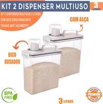 Kit 2 Potes Herméticos 3L Com Dosador Organizador Multiuso Dispenser para Cereais, Grãos e Armazenamento de Alimentos