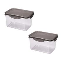 Kit 2 Potes Herméticos com Travas 4L Plasútil Tampa Preto Alimentos Modular Despensa Comida Prático Kit 2 Potes Herméticos com Travas 4L Plasútil Tampa Preto Alimentos Modular Despensa Comida Prático