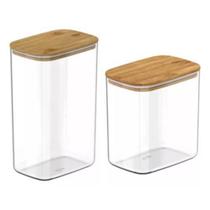 Kit 2 Potes Herméticos De Bambu Retangular 2,3L E 1,5L