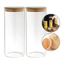 Kit 2 Potes Herméticos De Vidro Com Tampa De Bambu 1200ml