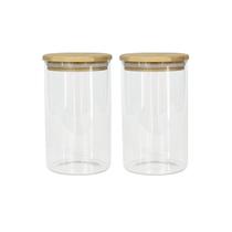 Kit 2 Potes Herméticos de Vidro com Tampa de Bambu 1500ml Kit 2 Potes Herméticos de Vidro com Tampa de Bambu 1500ml