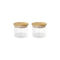 Kit 2 Potes Herméticos de Vidro com Tampa de Bambu 450ml Kit 2 Potes Herméticos de Vidro com Tampa de Bambu 450ml