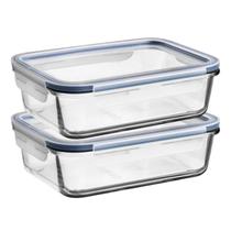 Kit 2 Potes Herméticos de Vidro Retangular 640ml Marmita de Alimentos P/ Micro-ondas ou Freezer