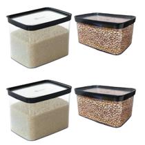 Kit 2 Potes Herméticos Empilháveis Ideal p/ Arroz, Feijão e Cereais Resistente e Prático p/ Cozinha