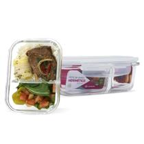 Kit 2 Potes Herméticos Marmita Fitness 640ml Com Divisória Kit 2 Potes Herméticos Marmita Fitness 640ml Com Divisória
