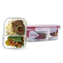 Kit 2 Potes Herméticos Marmita Fitness 640ml Com Divisória