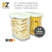 Kit 2 Potes Herméticos para Café, Grãos, Açúcar, Massas 1,5 Litros (1500 ml) Helsim - Tampa Branca