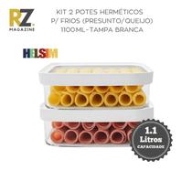 Kit 2 Potes Herméticos para Frios Presunto, Queijo, Bolachas 1,1Litros 1100 ml Helsim Tampa Branca