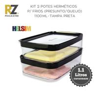 Kit 2 Potes Herméticos para Frios Presunto, Queijo, Bolachas 1,1Litros 1100 ml Helsim Tampa Preta Kit 2 Potes Herméticos para Frios Presunto, Queijo, Bolachas 1,1Litros 1100 ml Helsim Tampa Preta