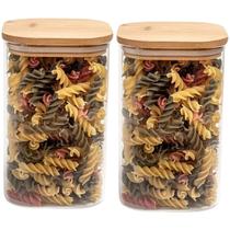 Kit 2 Potes Herméticos Quadrado Vidro Tampa De Bambú 700ML