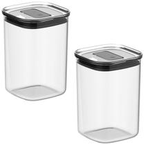 Kit 2 Potes Herméticos Quadrados 1L Vedação Dupla Tampa com Trava para Armazenar Mantimentos Ideal para Cozinha Armário Despensa Organizador Kit 2 Potes Herméticos Quadrados 1L Vedação Dupla Tampa com Trava para Armazenar Mantimentos Ideal para Cozinha Armário Despensa Organizador
