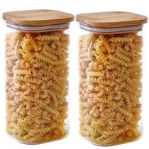 Kit 2 Potes Herméticos Quadrados Vidro Tampa De Bambú 1 Litro Kit 2 Potes Herméticos Quadrados Vidro Tampa De Bambú 1 Litro