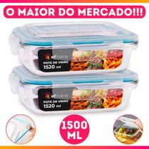 Kit 2 Potes Herméticos Retangular Vidro Freezer Microondas Com Tampa Transparente 1500ML Kit 2 Potes Herméticos Retangular Vidro Freezer Microondas Com Tampa Transparente 1500ML