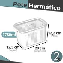 Kit 2 Potes Herméticos Slim 1780ml C/ Tampa de Ventilação Cesto de Drenagem P/Frutas ou Vegetais - Paramount