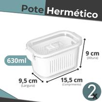 Kit 2 Potes Herméticos Slim de Acrílico 630ml Para Frutas Geladeira