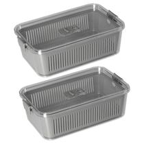 Kit 2 Potes Herméticos Slim Multiuso 2.570 ML Cinza Kit 2 Potes Herméticos Slim Multiuso 2.570 ML Cinza