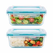 Kit 2 Potes Herméticos Vidro 640ml Retangular Marmita Almoço