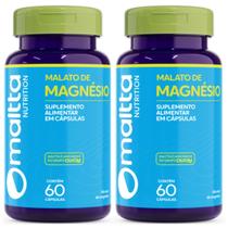 Kit 2 Potes Magnésio Malato 120 Cápsulas Suplemento Premium Puro Concentração Dimalato Natural