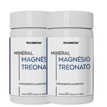 Kit 2 Potes Magnésio Treonato Suplemento Alimentar Natural 100% Puro 120 Capsulas Natunéctar Original