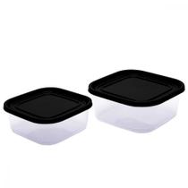 Kit 2 Potes Marmitas Quadrados Plástico com Tampa Organizador Porta Frios Alimentos Vasilhas Tapuer Utensílios Cozinha