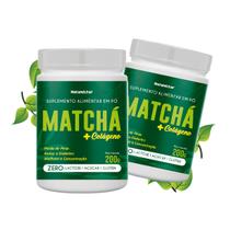 Kit 2 Potes Matchá + Colágeno Suplemento Alimentar Chá em Pó Natural Instantâneo Legítimo Sabor 100% Puro Premium 200g Natunéctar