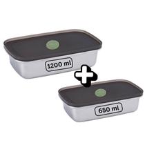 Kit 2 Potes Multiuso Vedação Tampa Hermética Inox 1200 650ml