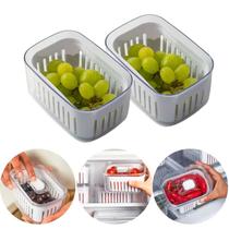 Kit 2 Potes Organizador de Geladeira Com Tampa 650ml Para Frutas e Verduras Cesto Interno Removível Lavagem Alimentos OU