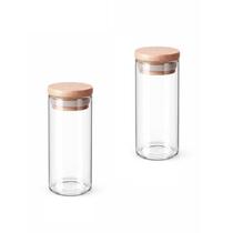 Kit 2 Potes Organizador Vidro Tempero 320ml tampa de bambu Mantimento Açúcar Grãos Cozinha Multiuso Kit 2 Potes Organizador Vidro Tempero 320ml tampa de bambu Mantimento Açúcar Grãos Cozinha Multiuso