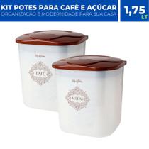 Kit 2 Potes p/ Organização Cozinha Açúcar Café c/ Tampa 1Kg - Jaguar
