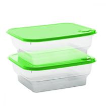 Kit 2 Potes Plástico 1L Tampa com Saída Vapor Recipientes Marmitas Herméticos Potes Alimentos Mantimentos Organização