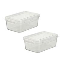 Kit 2 Potes Plástico 500 ml c/ Travas Corpo e Tampa Transparente Kit 2 Potes Plástico 500 ml c/ Travas Corpo e Tampa Transparente