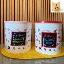 Kit 2 Potes Plástico 6 Litros 5kg Estampado Arroz e Açúcar Linha Color Pedreira Utilidades