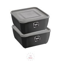 Kit 2 Potes Plastico Preto Quadrado 1,5L Linha Gourmet