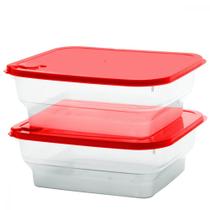 Kit 2 Potes Plástico Tóquio Tampa Saída Vapor Durável Resistente Armazenamento Alimentos Conservar Aquecer Marmitas 1,6L