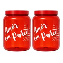 Kit 2 Potes Plástico Vermelho com Tampa de Rosca Amor em Potes - Kit 2 Potes Plástico Vermelho com Tampa de Rosca Amor em Potes -