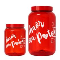 Kit 2 Potes Plástico Vermelho com Tampa de Rosca Amor em Potes -