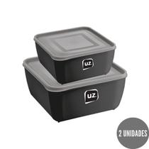 Kit 2 Potes Plasticos c Tampa Gourmet Preto 1,5 e 2,5 L