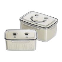kit 2 Potes Porta Alimentos com Escorredor 1500 ml e 3 Litros kit 2 Potes Porta Alimentos com Escorredor 1500 ml e 3 Litros