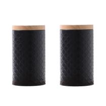 Kit 2 Potes Porta Mantimento Café Açúcar Lata de Metal Bambu Kit 2 Potes Porta Mantimento Café Açúcar Lata de Metal Bambu