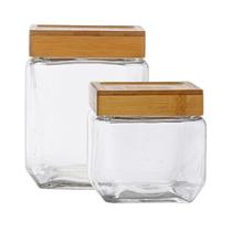 Kit 2 Potes Porta Mantimentos De Vidro Quadrado Tampa De Bambu Moderno 1250ml + 880ml Cozinha Luxo Premium Armazenamento Alimentos Kit 2 Potes Porta Mantimentos De Vidro Quadrado Tampa De Bambu Moderno 1250ml + 880ml Cozinha Luxo Premium Armazenamento Alimentos