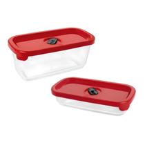 Kit 2 Potes Porta Mantimentos Lume 600ml 1,2 L Tampa Vermelho Kit 2 Potes Porta Mantimentos Lume 600ml 1,2 L Tampa Vermelho